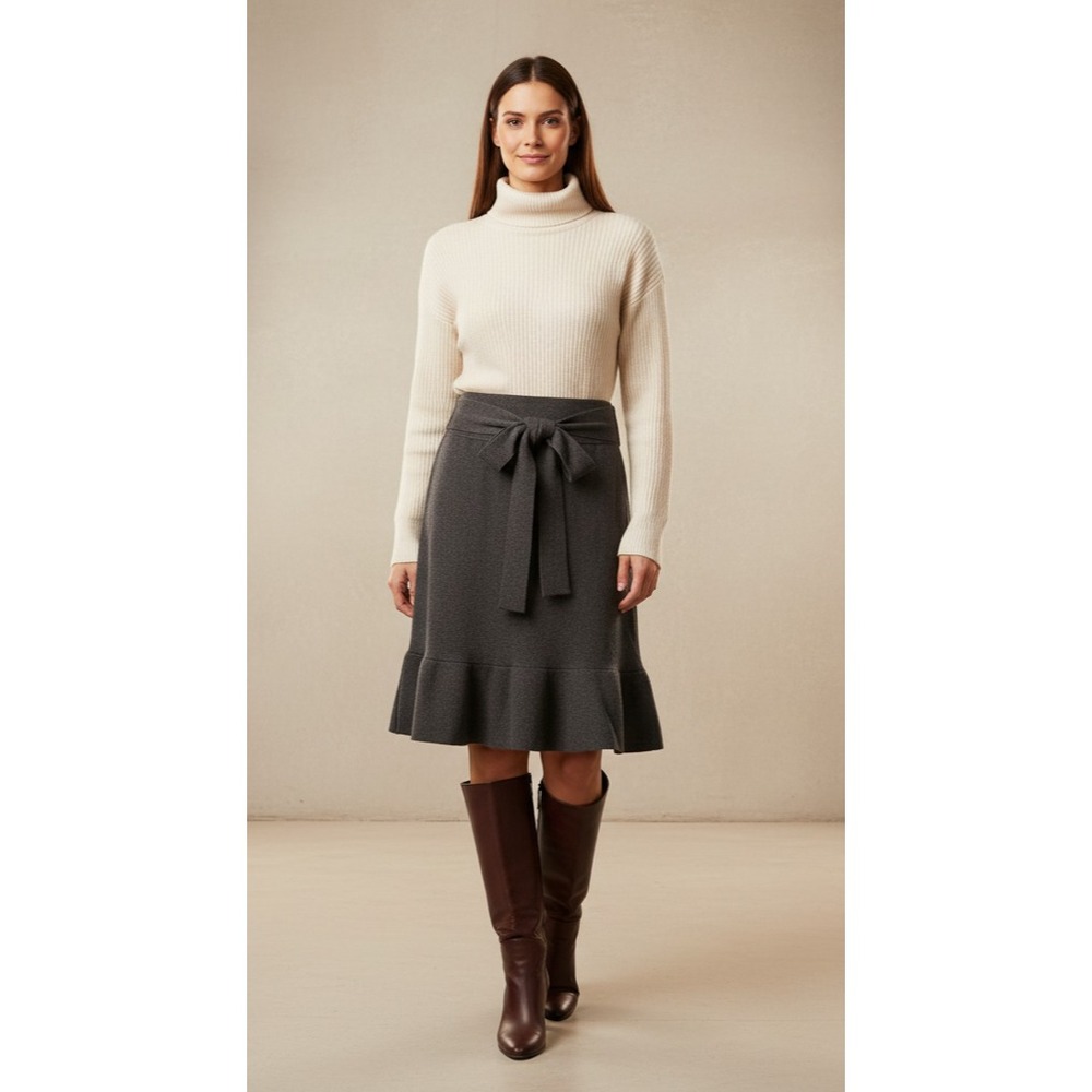 Ann Taylor MP Skirt Gray Sweater Ruffle Office Preppy Mod Classic Minimalist